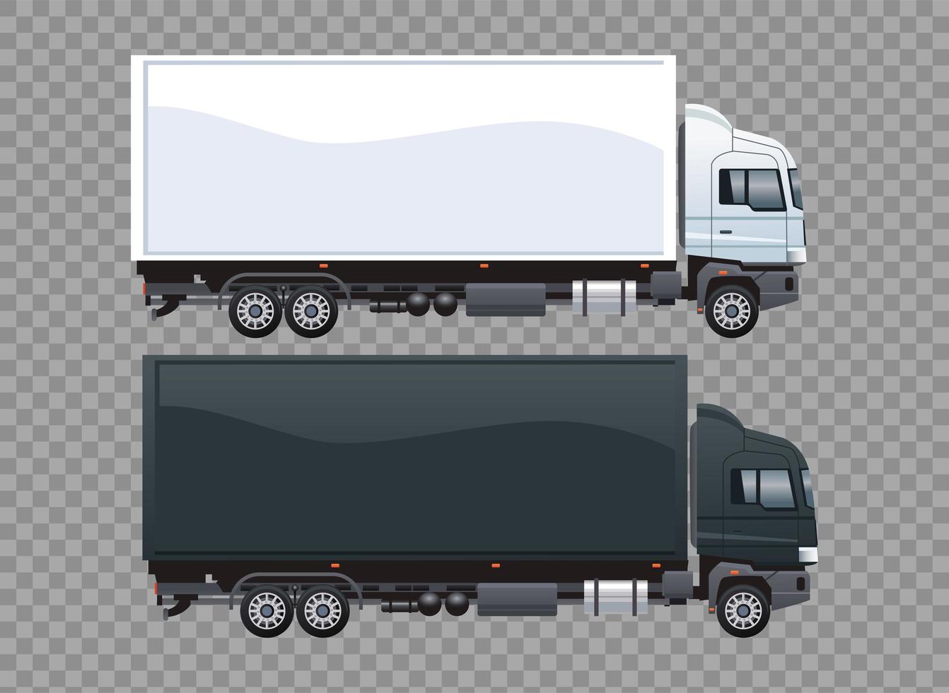 vrachtwagens wit en zwart merk geïsoleerd pictogram vector