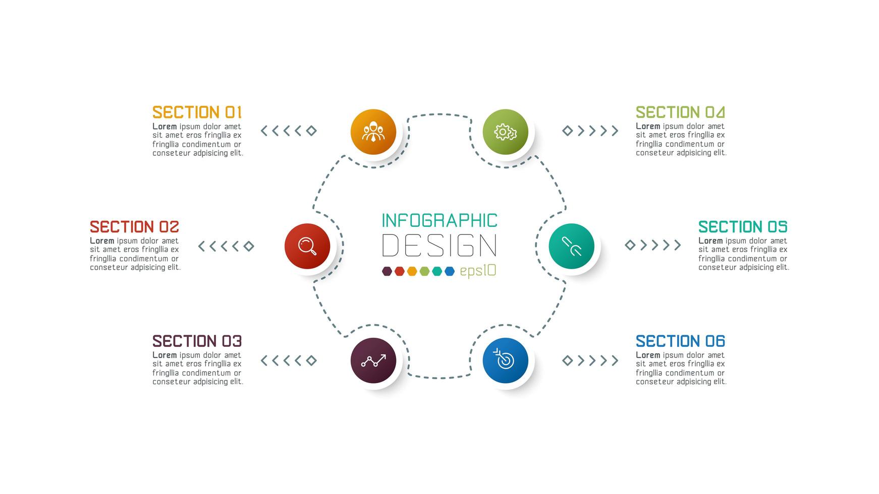 moderne cirkel 6 sectie zakelijke infographic vector