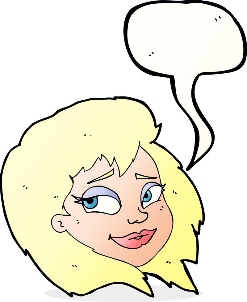 tekenfilm gelukkig vrouw gezicht met toespraak bubbel vector