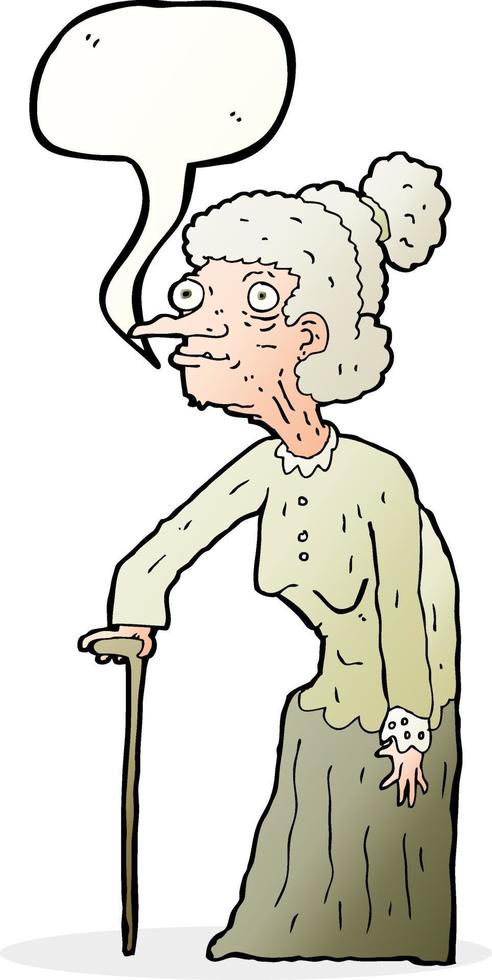 tekenfilm oud vrouw met toespraak bubbel vector