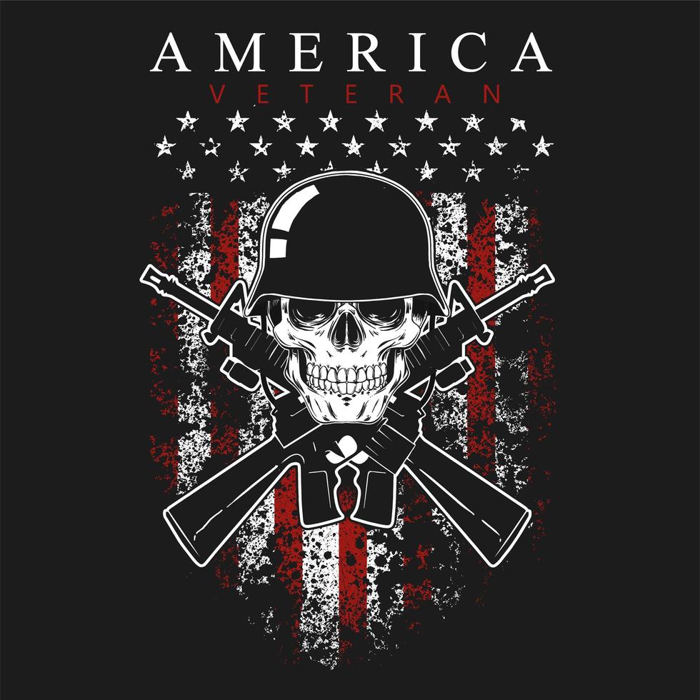 grunge stijl amerika veteraan schedel en vlag ontwerp vector