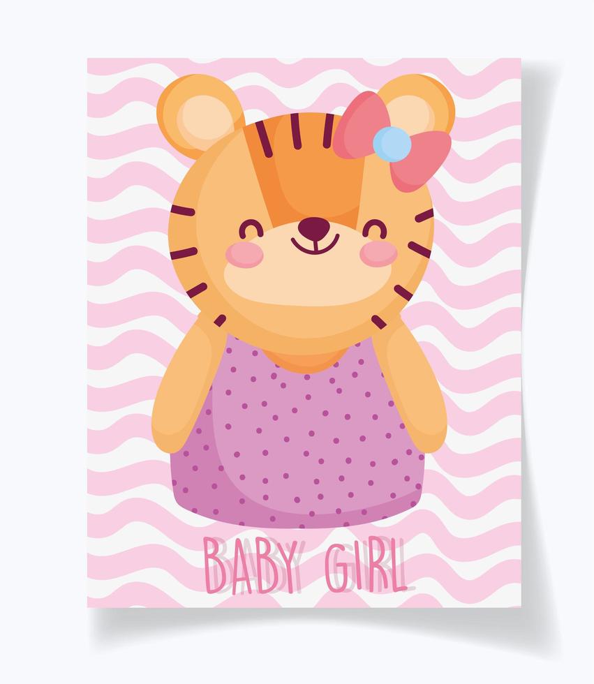 baby shower kaartsjabloon met schattige tijger meisje vector