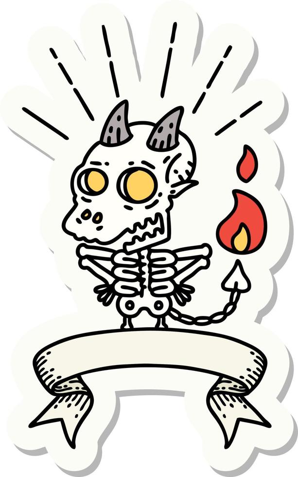 sticker van een tatoeëren stijl skelet demon karakter vector