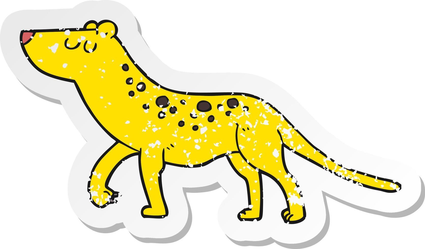 retro verontrust sticker van een tekenfilm luipaard vector