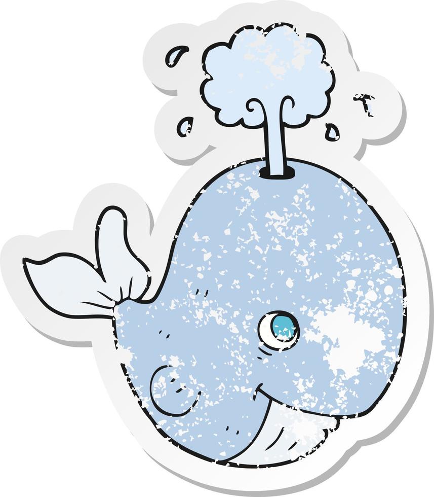 retro verontrust sticker van een tekenfilm walvis spuiten water vector