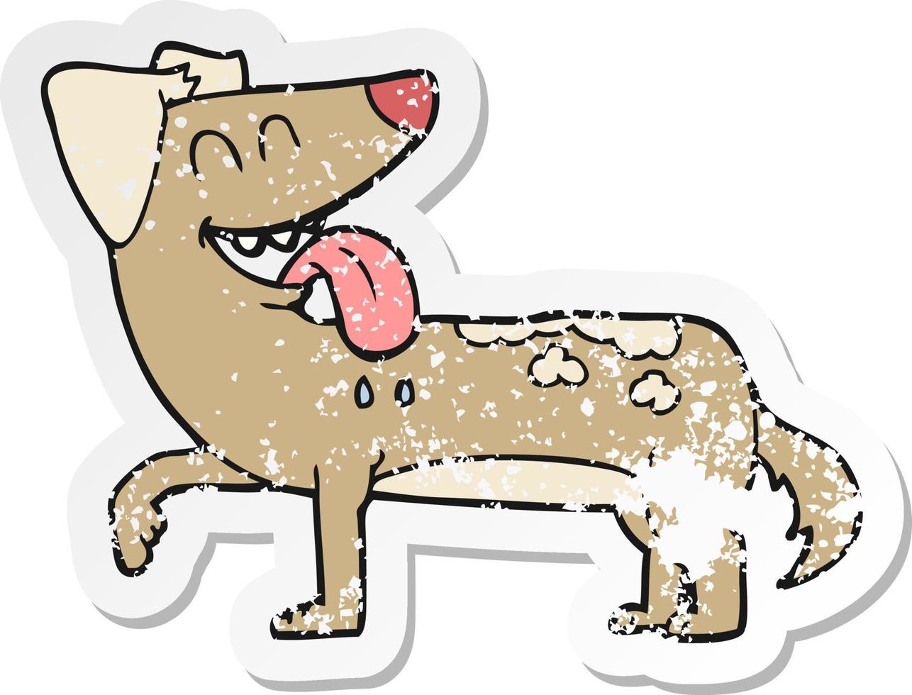 retro verontrust sticker van een tekenfilm hijgen hond vector