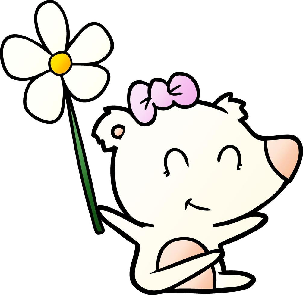 vrouw polair beer tekenfilm met bloem vector