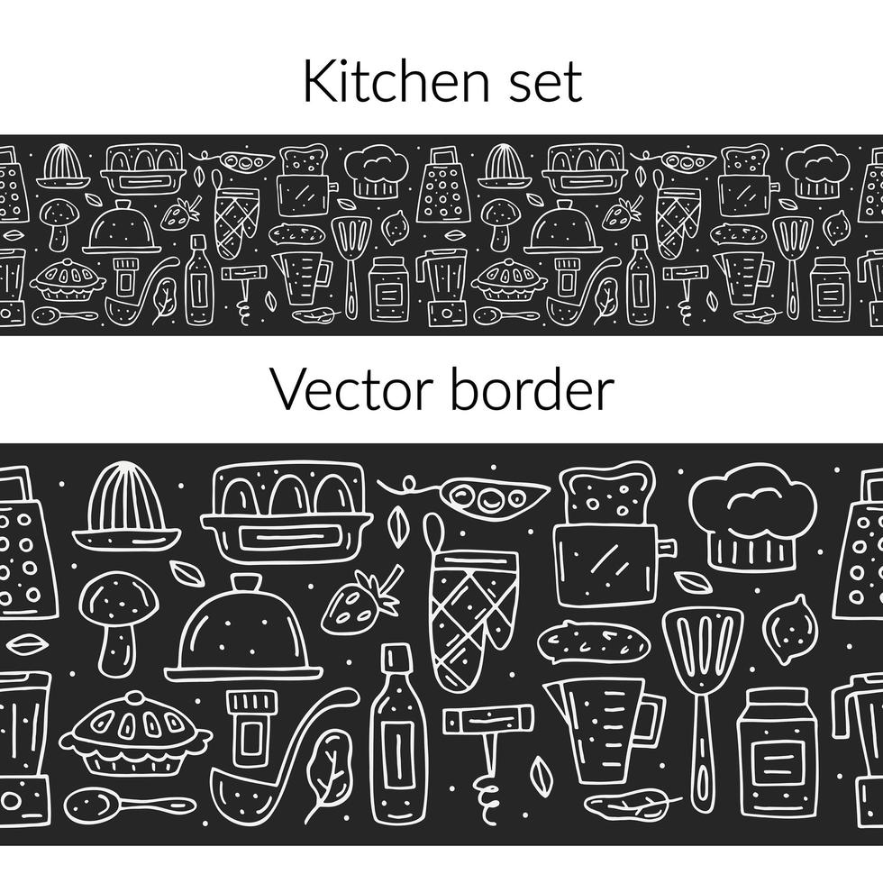 hand getrokken krijt stijl keukenelementen naadloze grens vector