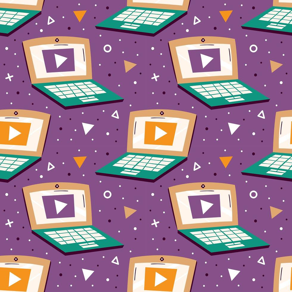 laptops op violette achtergrond met driehoeken naadloze patroon vector