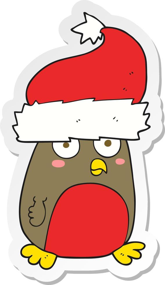 sticker van een tekenfilm Kerstmis Robin vervelend de kerstman hoed vector