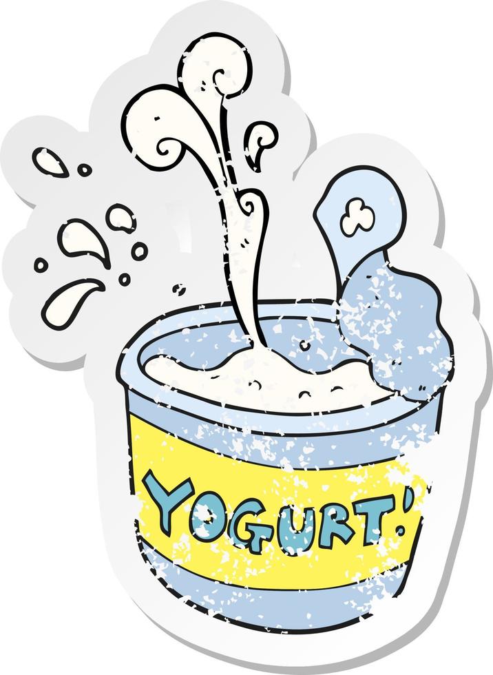 retro verontrust sticker van een tekenfilm yoghurt vector