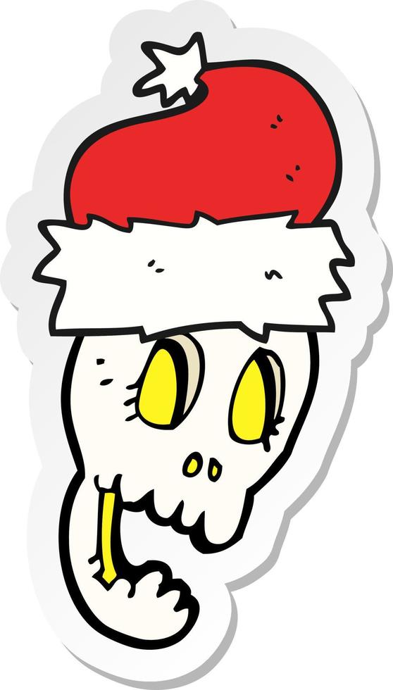 sticker van een tekenfilm Kerstmis hoed Aan schedel vector