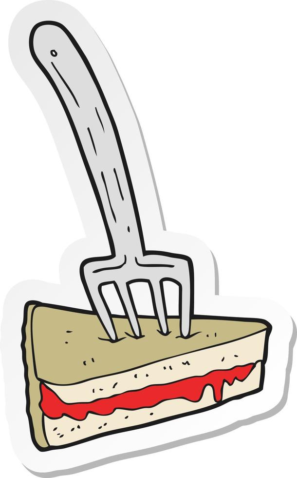 sticker van een tekenfilm taart met vork vector