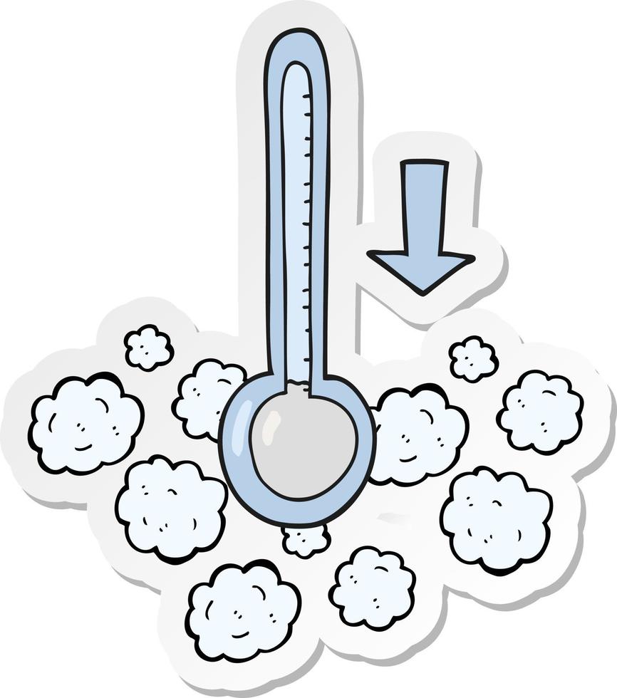 sticker van een tekenfilm dropping temperatuur vector