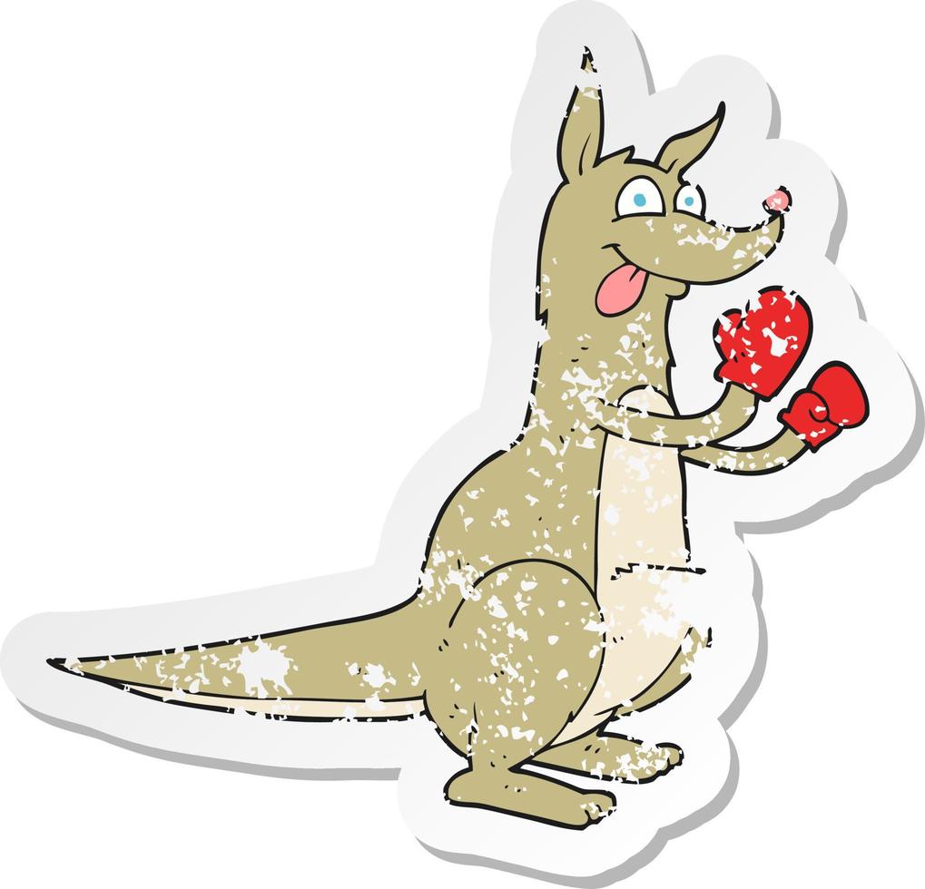 retro verontrust sticker van een tekenfilm boksen kangoeroe vector