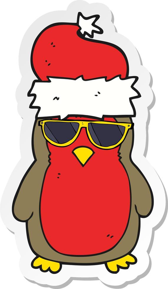 sticker van een cartoon cool kerstroodborstje vector