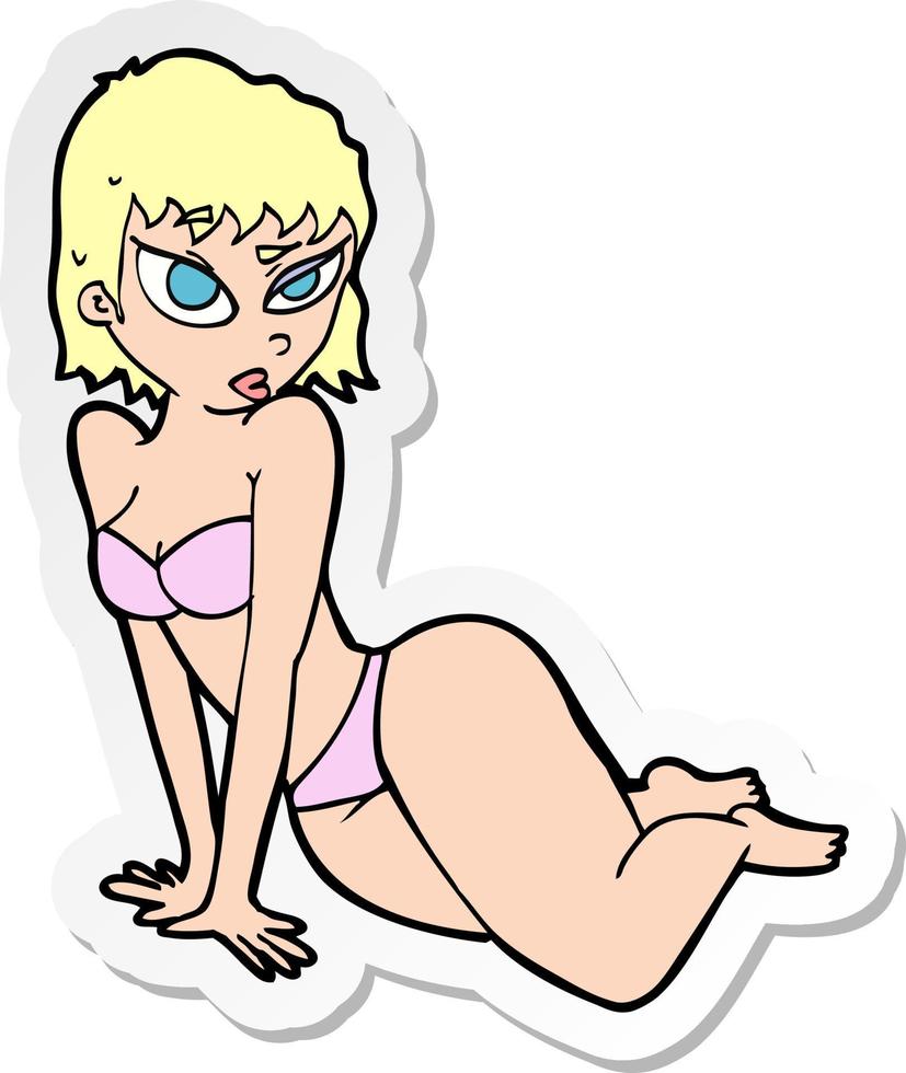 sticker van een cartoon sexy vrouw in ondergoed vector