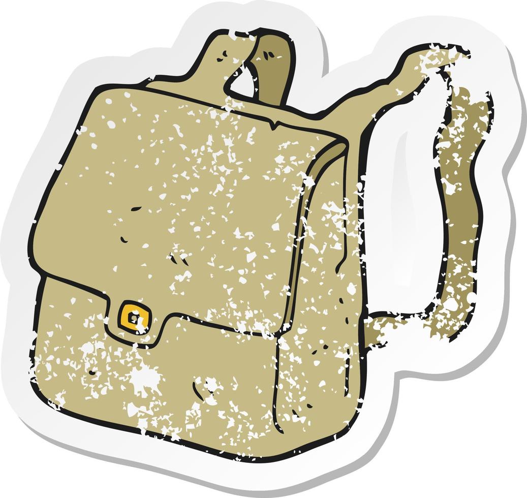 retro verontrust sticker van een tekenfilm schooltas vector