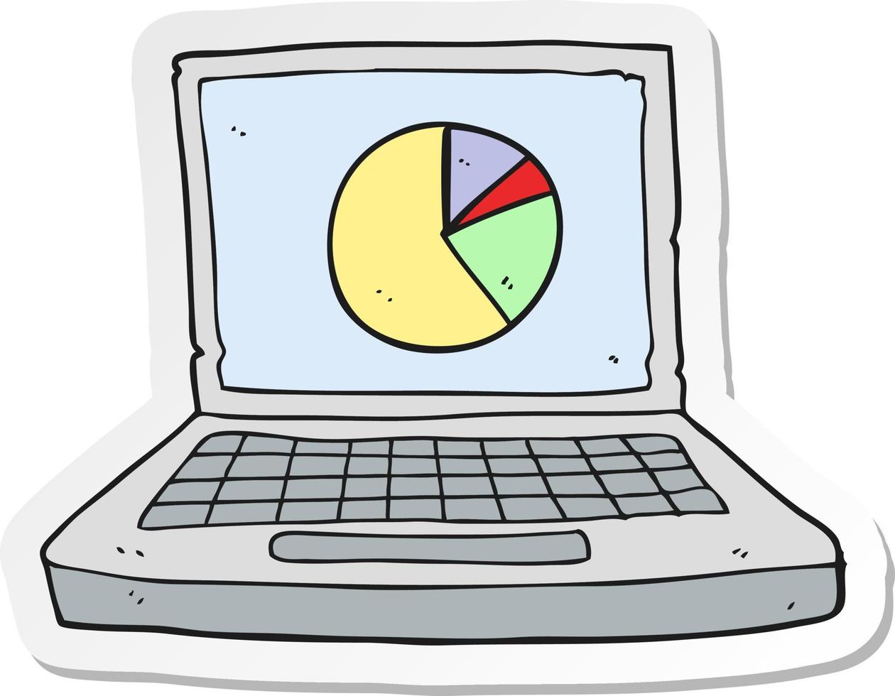 sticker van een tekenfilm laptop computer met taart tabel vector