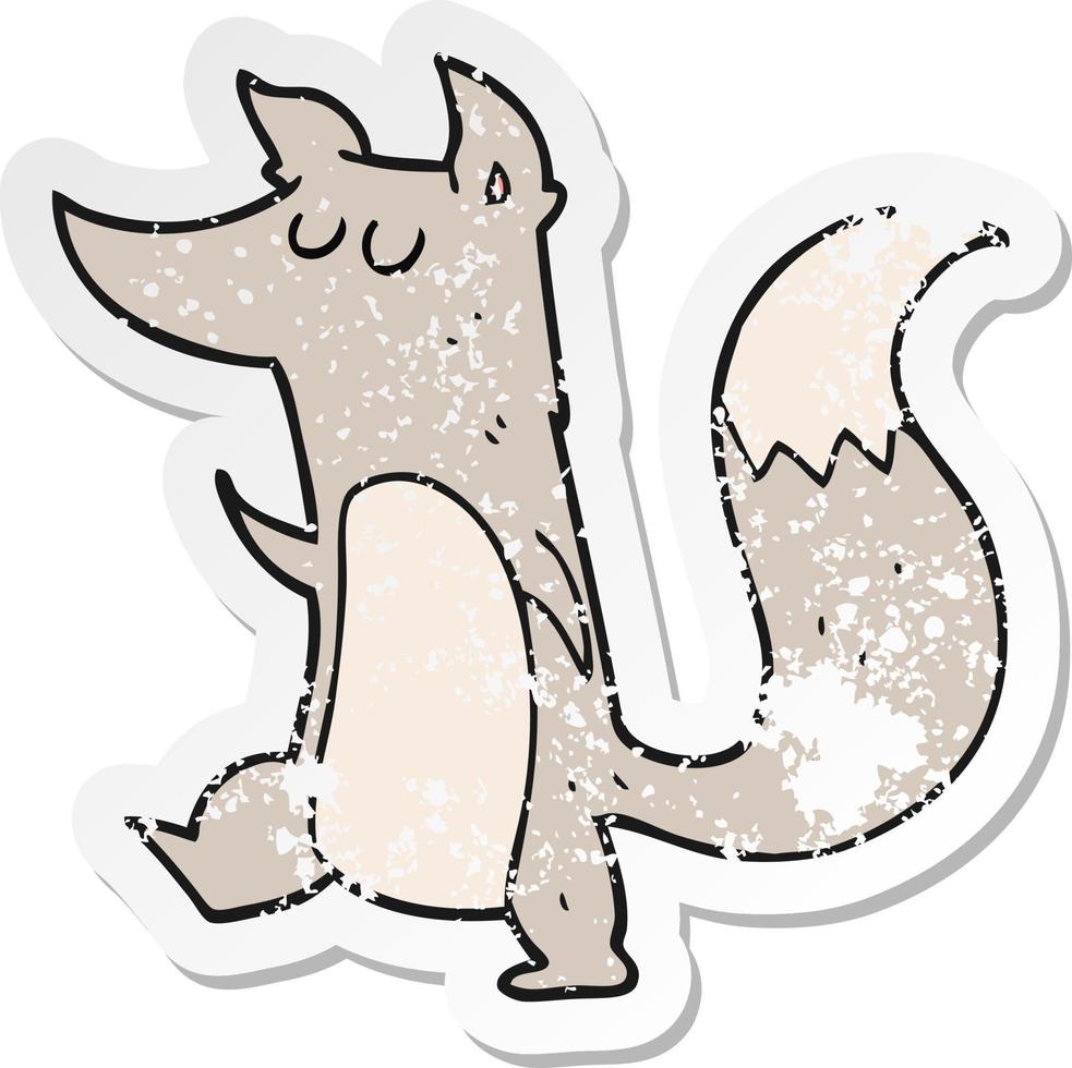 retro noodlijdende sticker van een cartoon kleine wolf vector