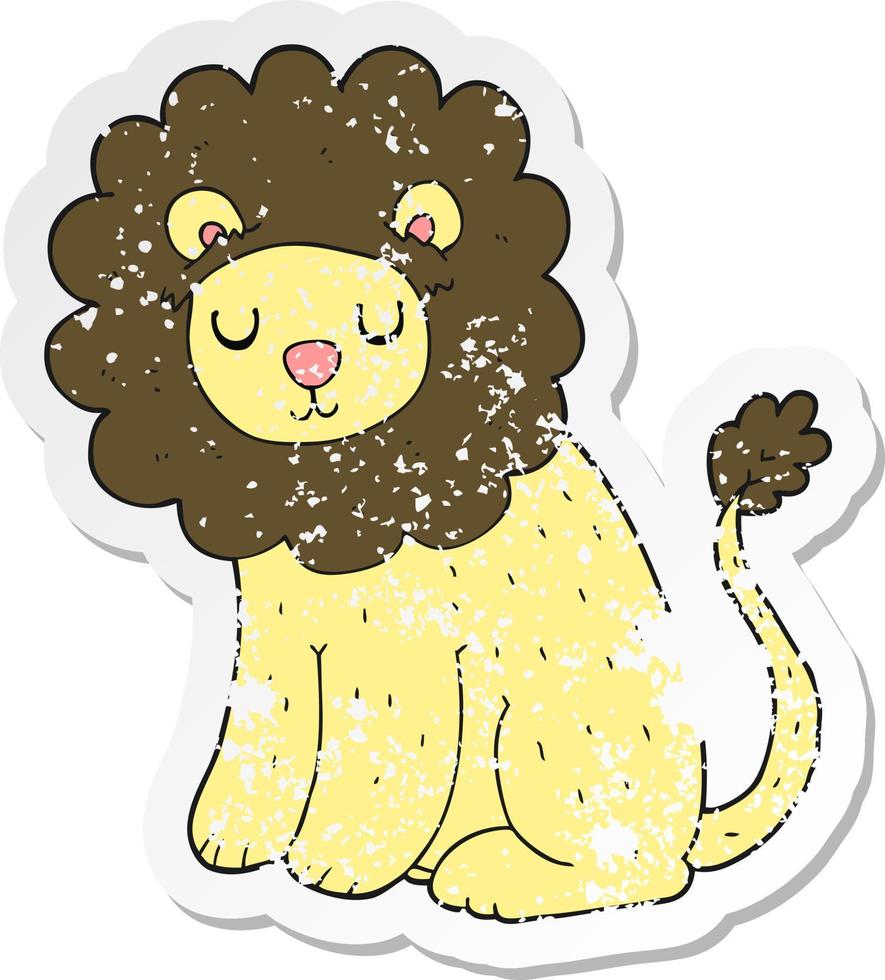 retro verontrust sticker van een tekenfilm schattig leeuw vector