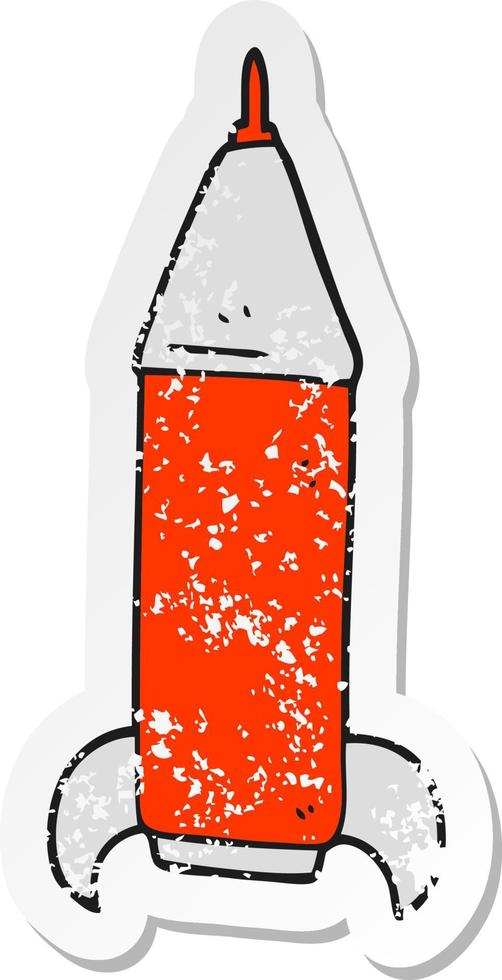 retro noodlijdende sticker van een cartoon ruimteraket vector