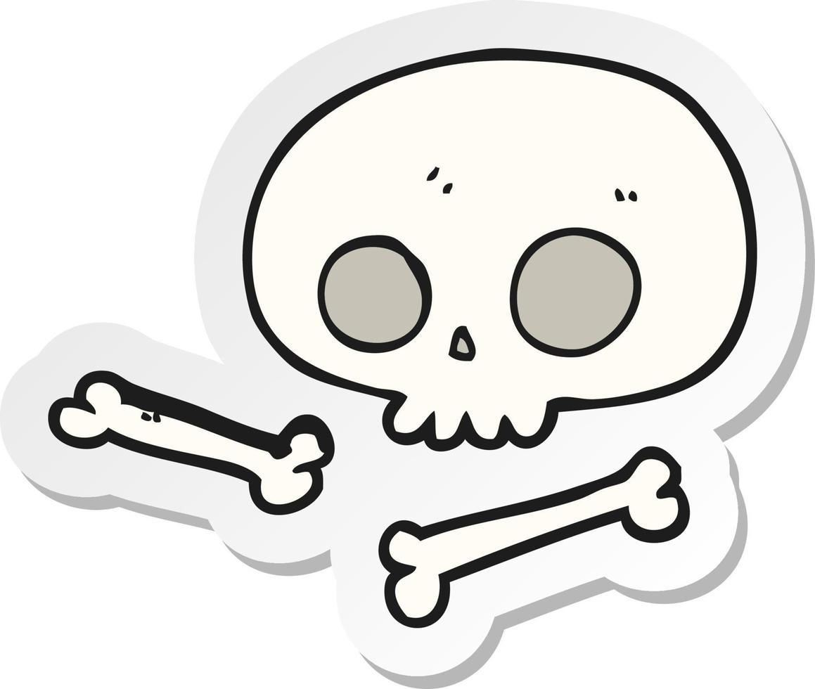 sticker van een tekenfilm schedel en botten vector