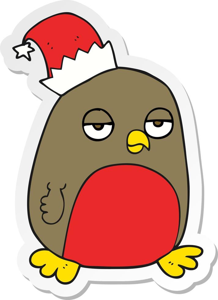 sticker van een tekenfilm Kerstmis Robin vervelend de kerstman hoed vector