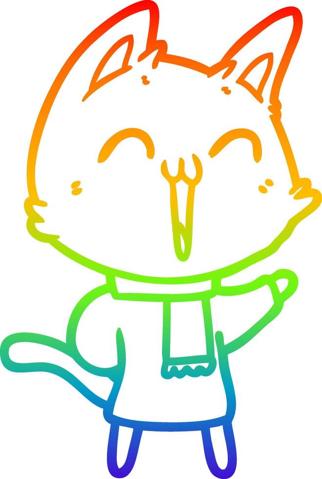 regenbooggradiënt lijntekening happy cartoon kat vector