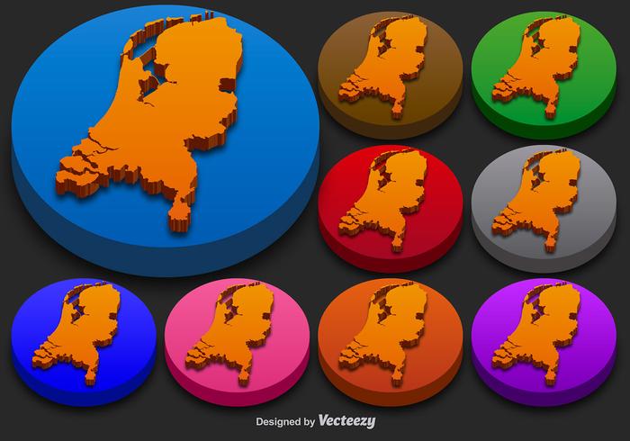 Nederlandse Staat Vector 3D Silhouetten Kleurrijke Nederlandse Pictogram Knoppen
