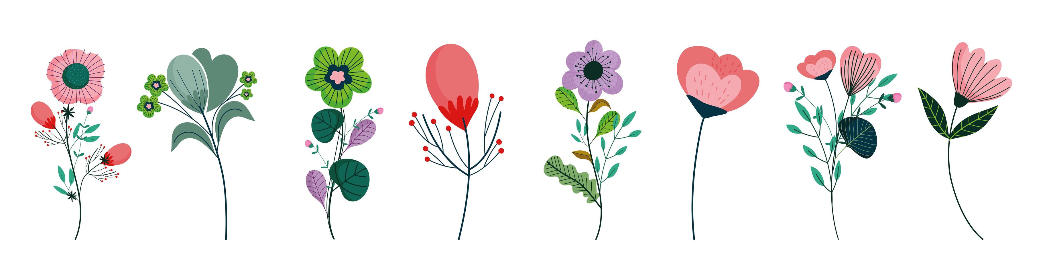 set met verschillende platte design bloemen vector