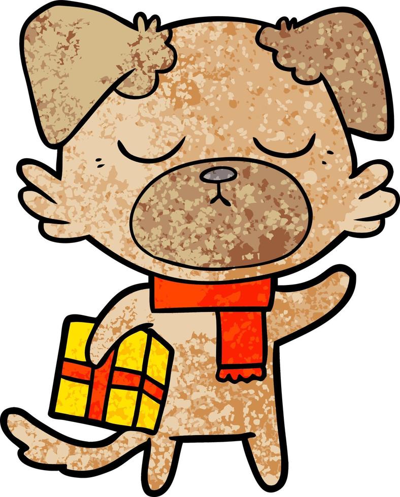 schattig tekenfilm hond met Kerstmis Cadeau vector