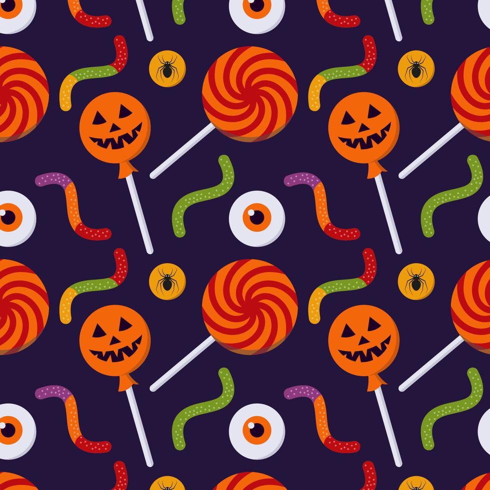 halloween patroon met truc of traktatie snoepjes vector illustratie in vlak stijl