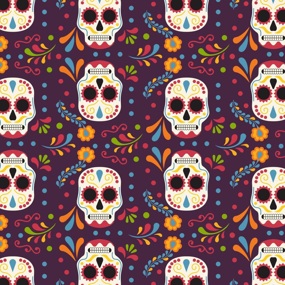 Mexicaans patroon met suiker schedels voor dag van de dood vector illustratie in vlak stijl