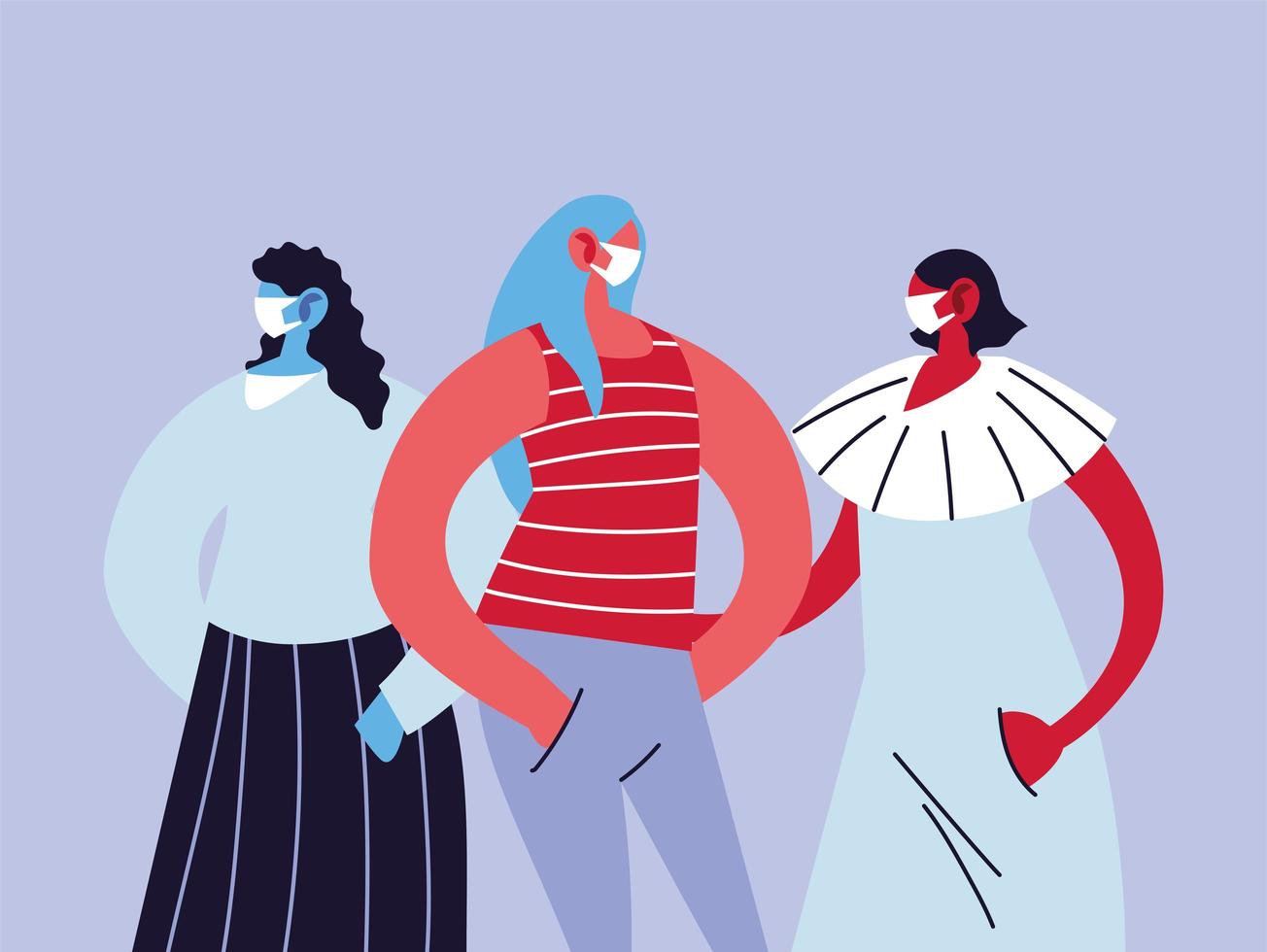 vrouwen die medische maskers gebruiken en zichzelf beschermen vector