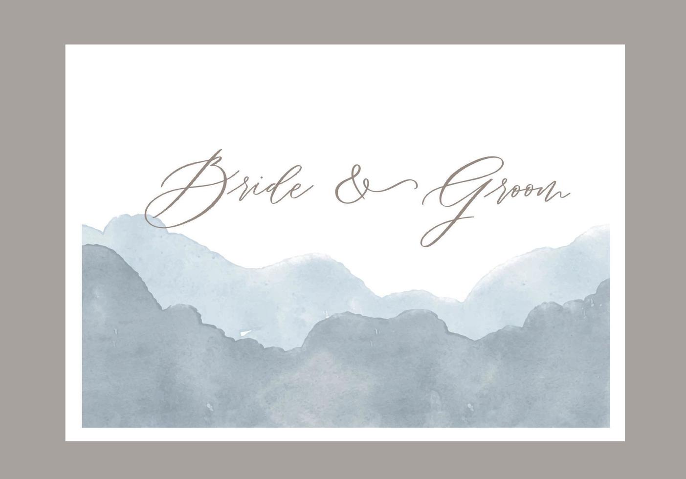 bruiloft uitnodiging sjabloon met blauw waterverf achtergrond. bruid en bruidegom kalligrafie. vector
