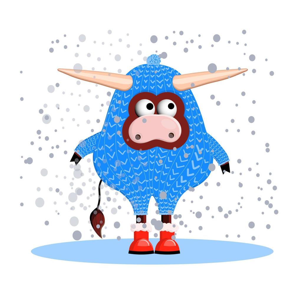 jaar van de stier. dier buffel, koe. grappig winter stier geïsoleerd Aan een wit achtergrond. symbool van 2021. vector illustratie.