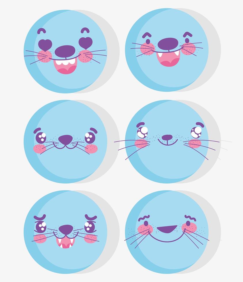 schattige kawaii dierengezichten emoji-set vector