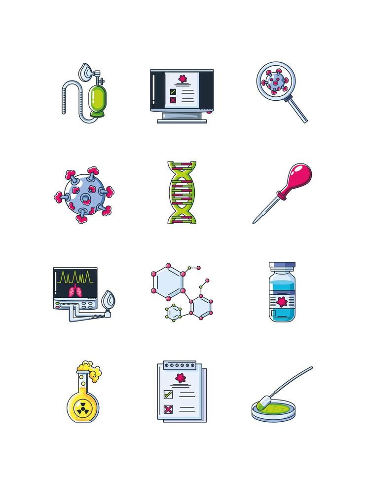 set van iconen van laboratoriumonderzoek vector