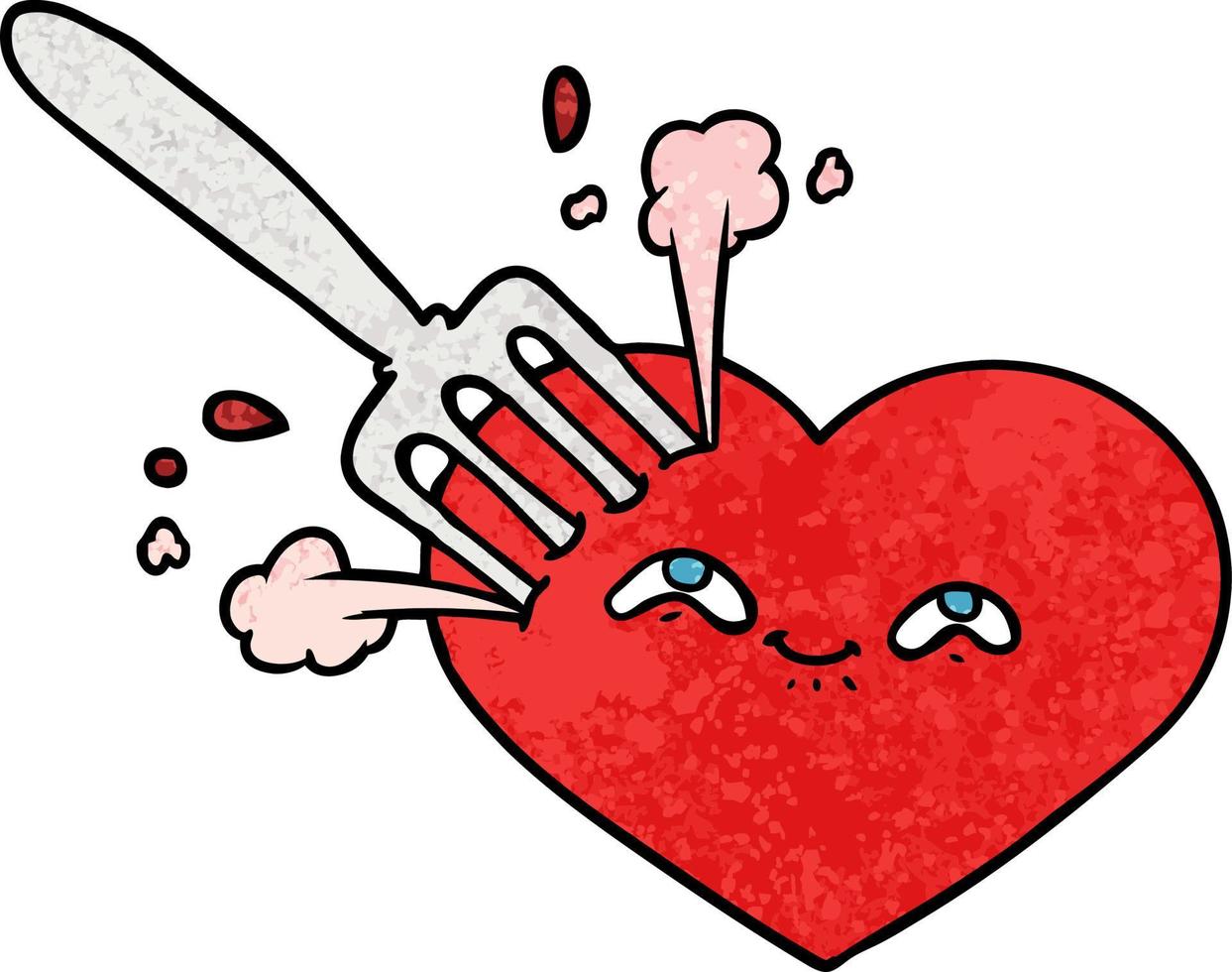 tekenfilm liefde hart zit vast met vork vector