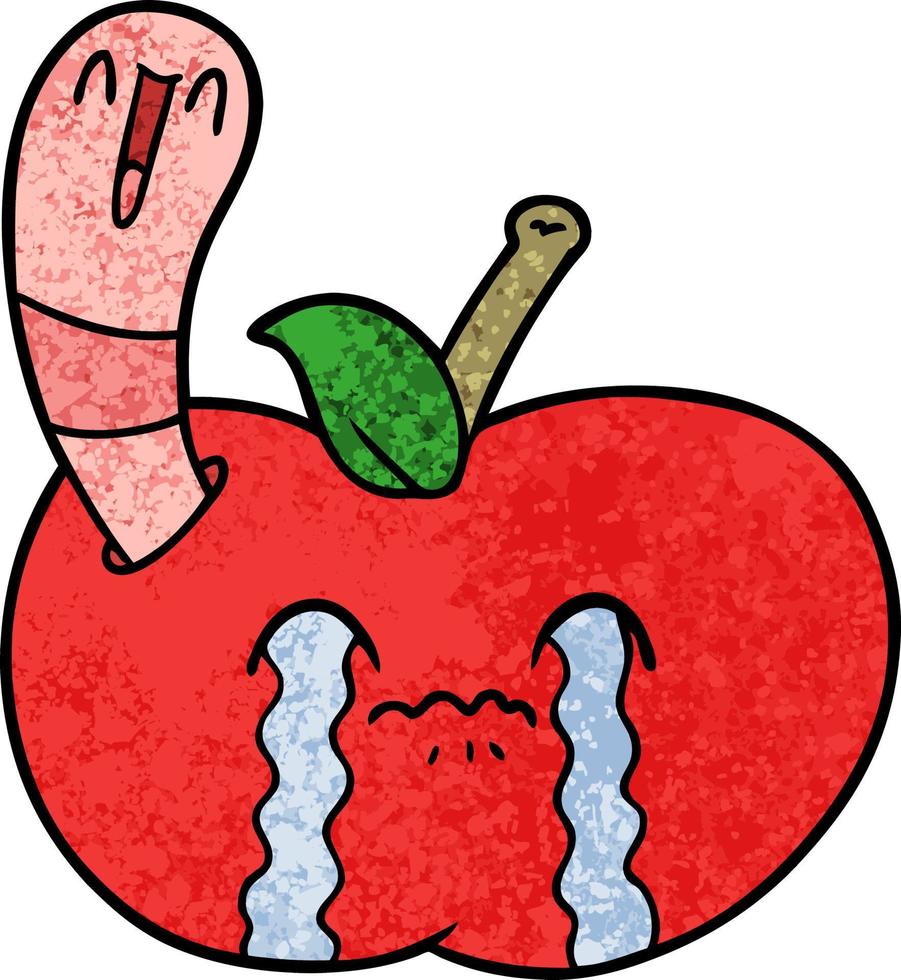tekenfilm worm aan het eten een appel vector