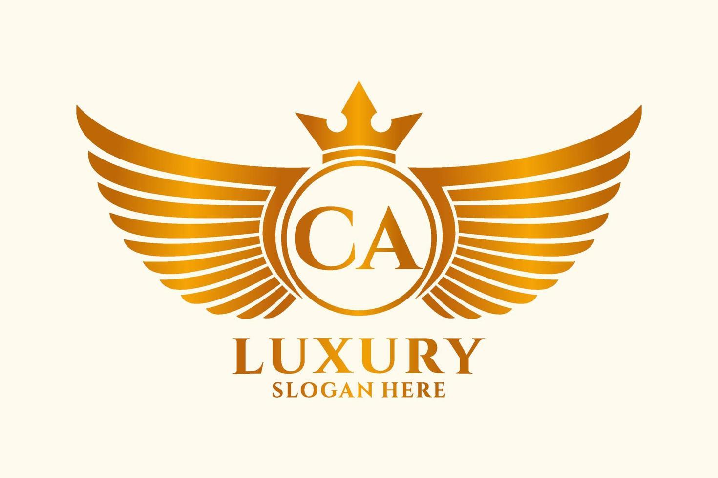 luxe Koninklijk vleugel brief ca kam goud kleur logo vector, zege logo, kam logo, vleugel logo, vector logo sjabloon.
