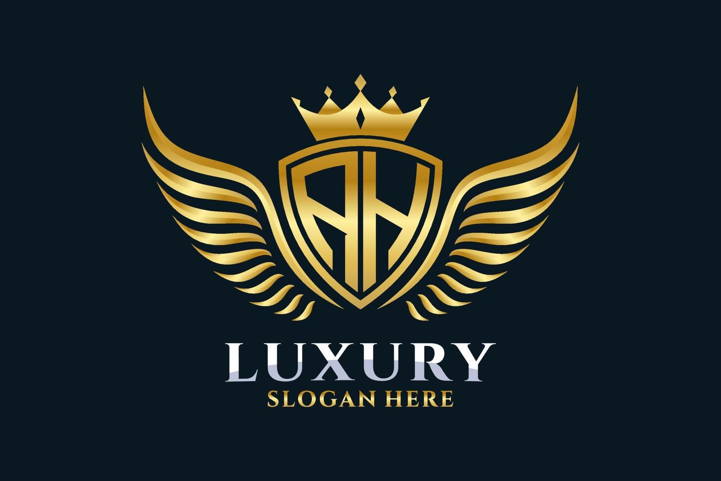 luxe Koninklijk vleugel brief Ah kam goud kleur logo vector, zege logo, kam logo, vleugel logo, vector logo sjabloon.
