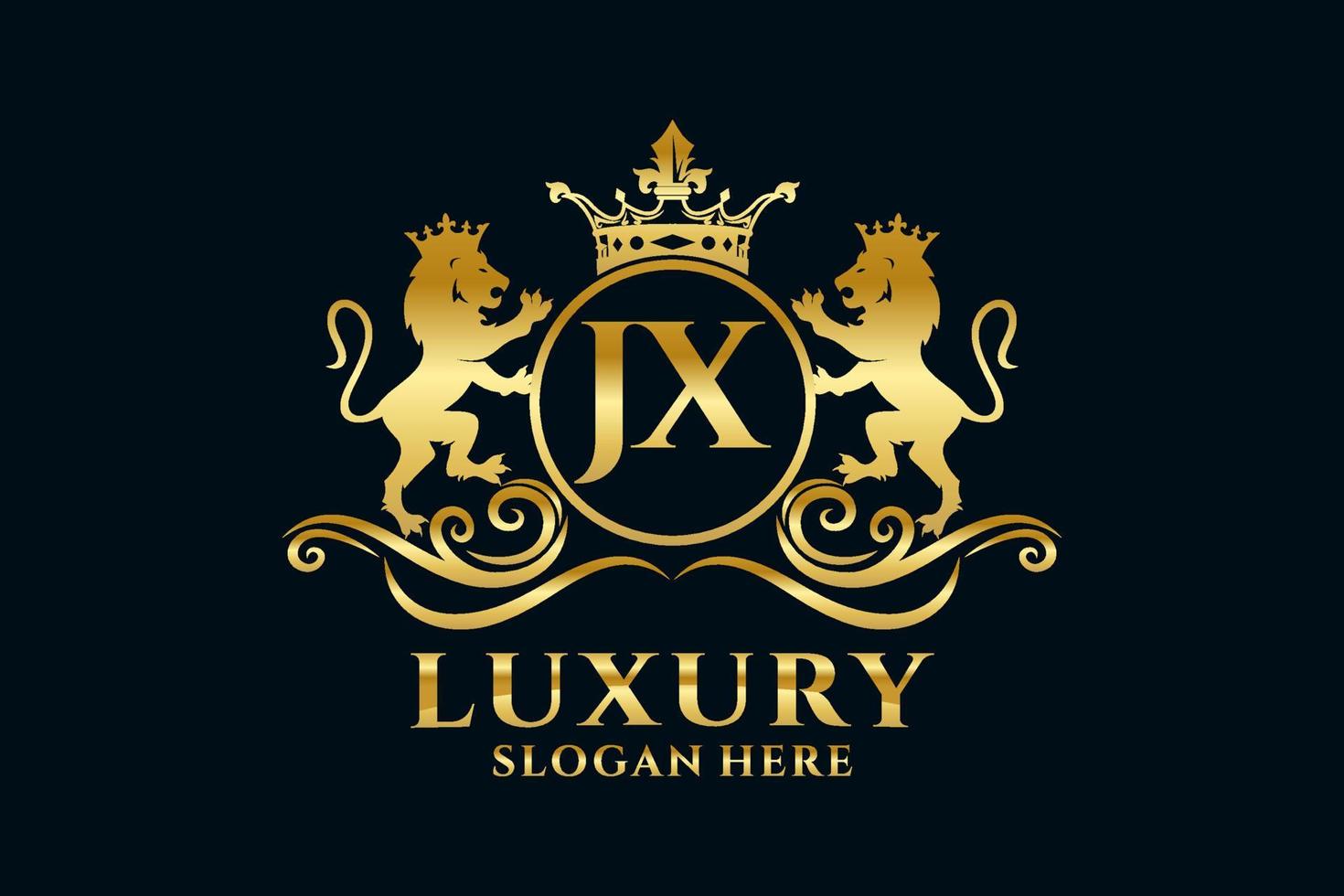 eerste jx brief leeuw Koninklijk luxe logo sjabloon in vector kunst voor luxueus branding projecten en andere vector illustratie.