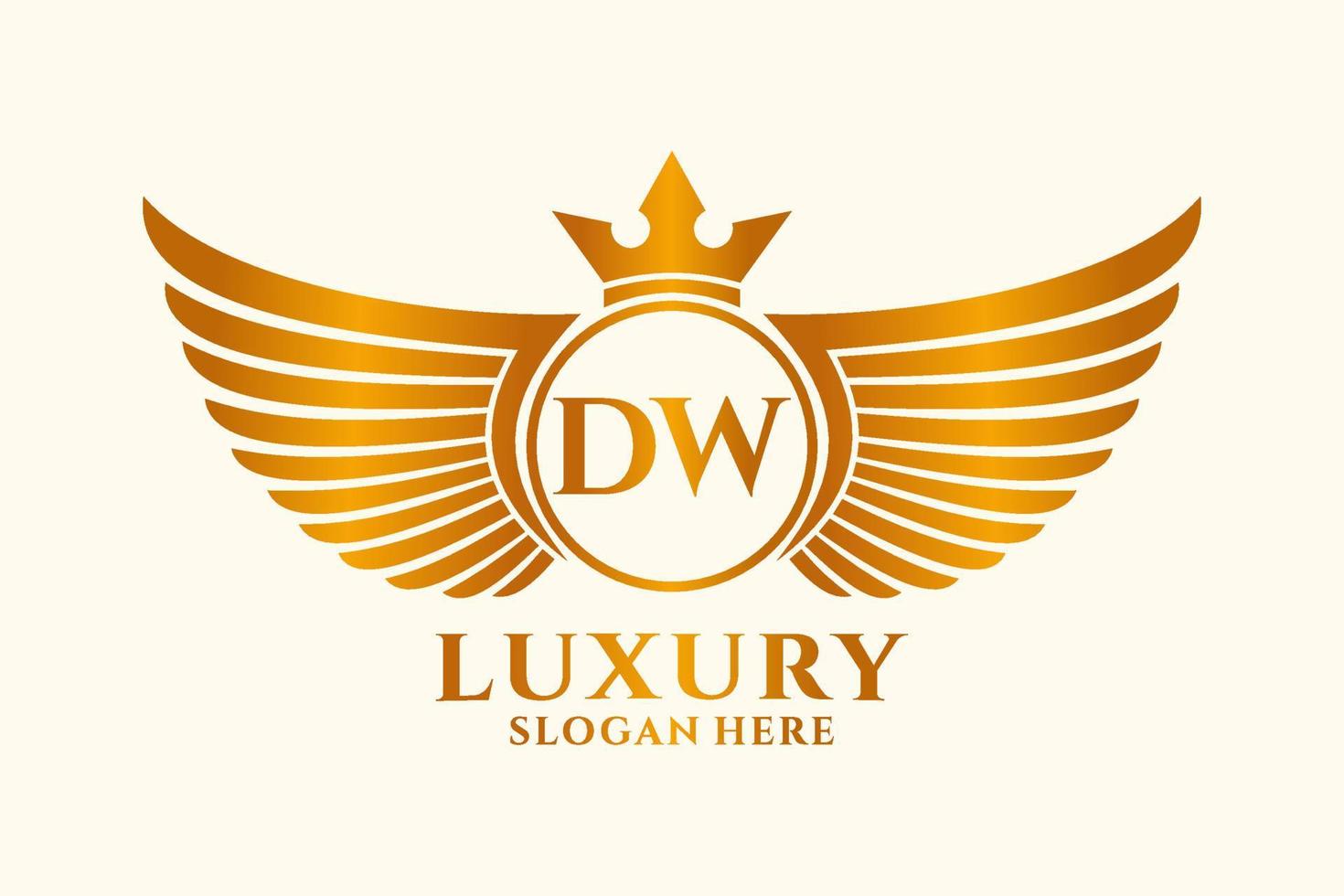 luxe Koninklijk vleugel brief dw kam goud kleur logo vector, zege logo, kam logo, vleugel logo, vector logo sjabloon.