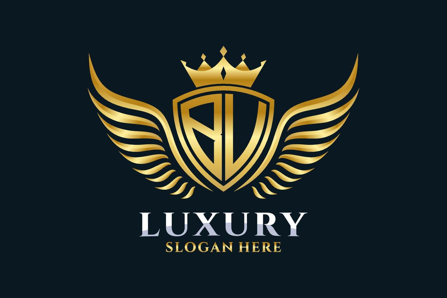 luxe Koninklijk vleugel brief bu kam goud kleur logo vector, zege logo, kam logo, vleugel logo, vector logo sjabloon.