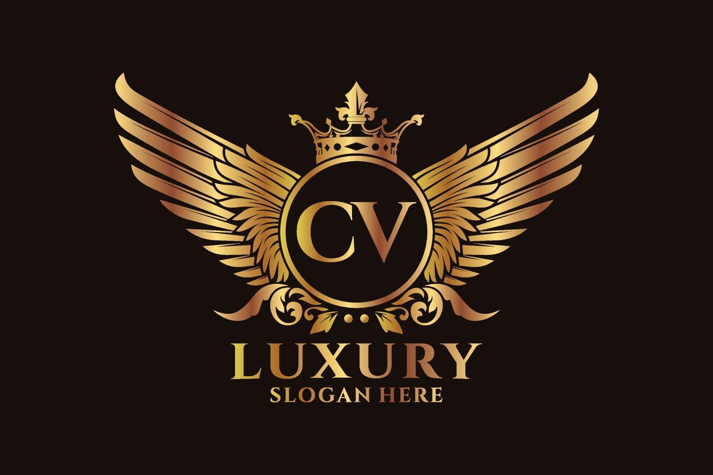 luxe Koninklijk vleugel brief CV kam goud kleur logo vector, zege logo, kam logo, vleugel logo, vector logo sjabloon.