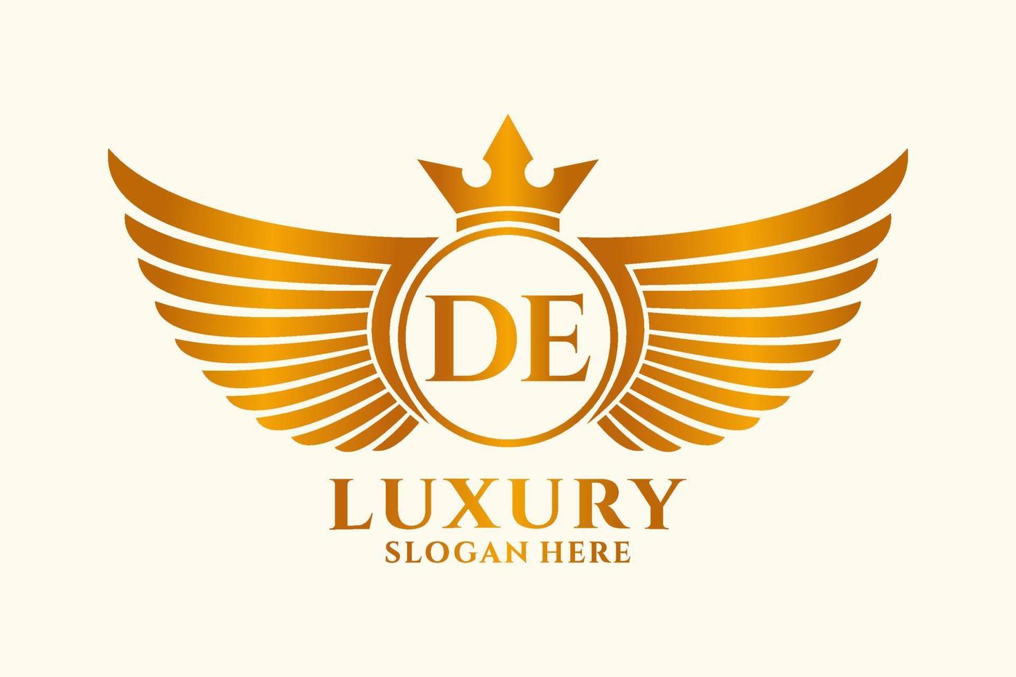 luxe Koninklijk vleugel brief de kam goud kleur logo vector, zege logo, kam logo, vleugel logo, vector logo sjabloon.