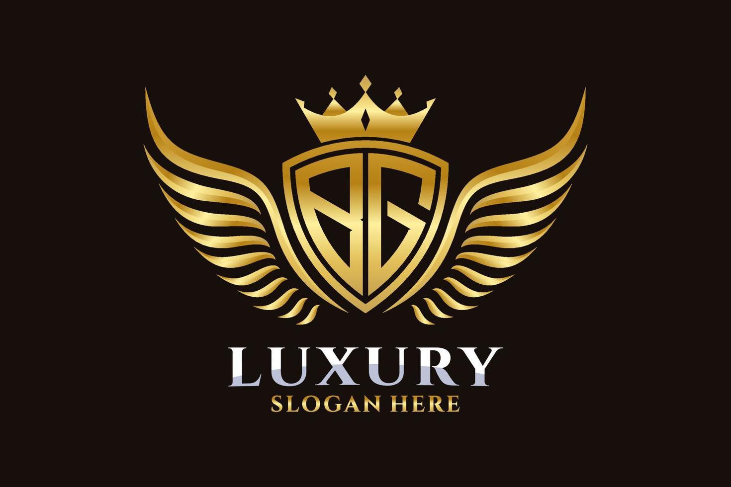 luxe Koninklijk vleugel brief bg kam goud kleur logo vector, zege logo, kam logo, vleugel logo, vector logo sjabloon.