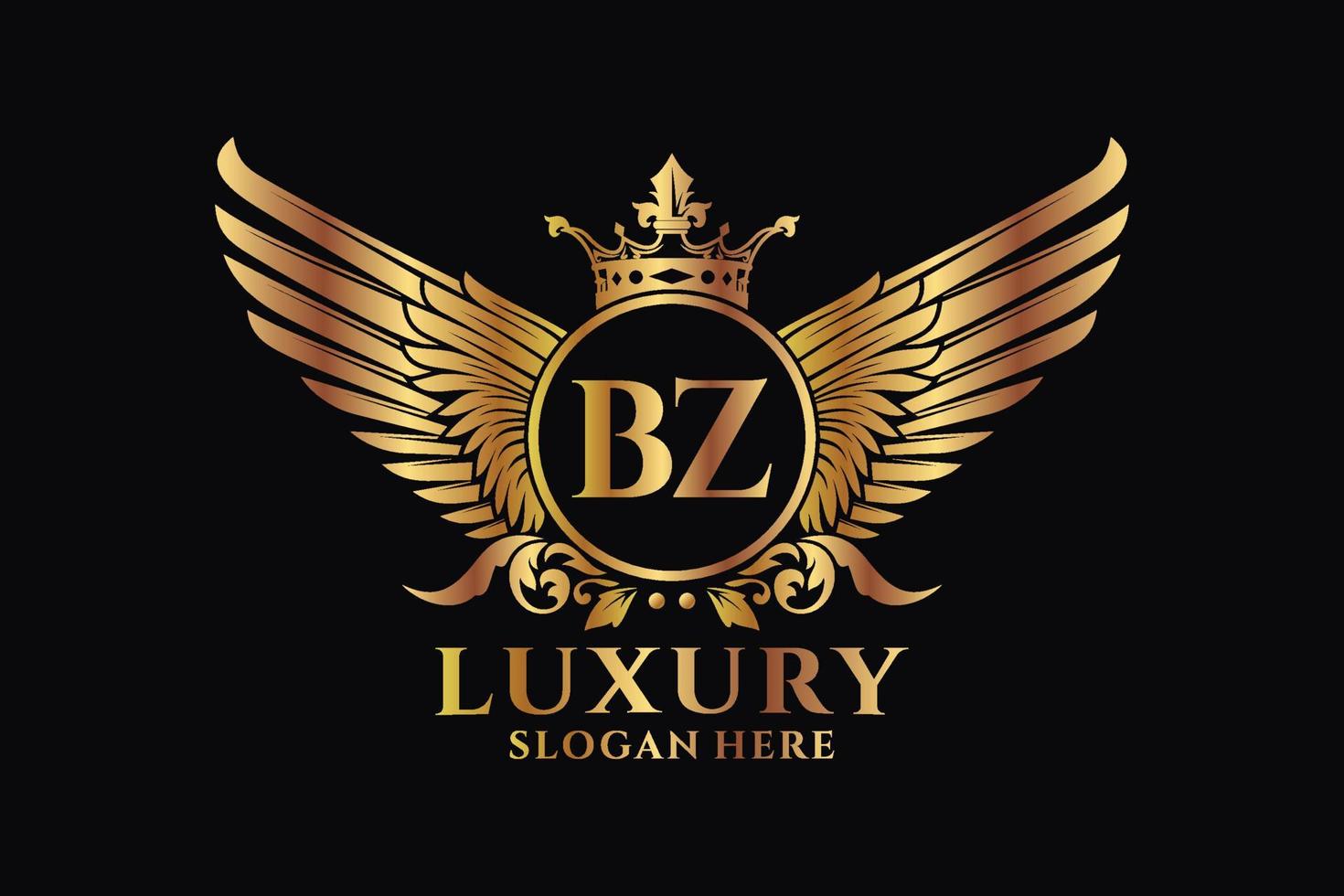 luxe Koninklijk vleugel brief bz kam goud kleur logo vector, zege logo, kam logo, vleugel logo, vector logo sjabloon.